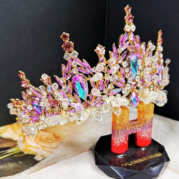 Lavender Tiara, Victorian tiara, Purple Crystal crown, Princess Gold Tiara - Picture 5 of 11